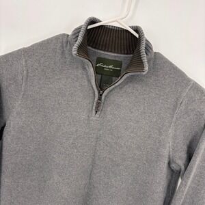 Eddie‎ Bauer Quarter Zip Sweater Mens TXL Grey Excellent Cotton Mock Neck Tall